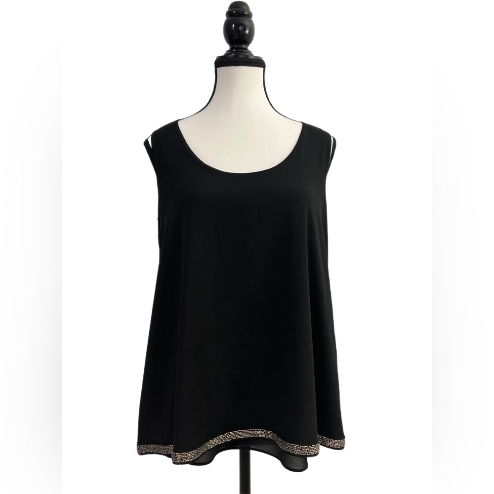 Alberto Makali Black Double Layered Tank Top with Beaded Hem - Size S